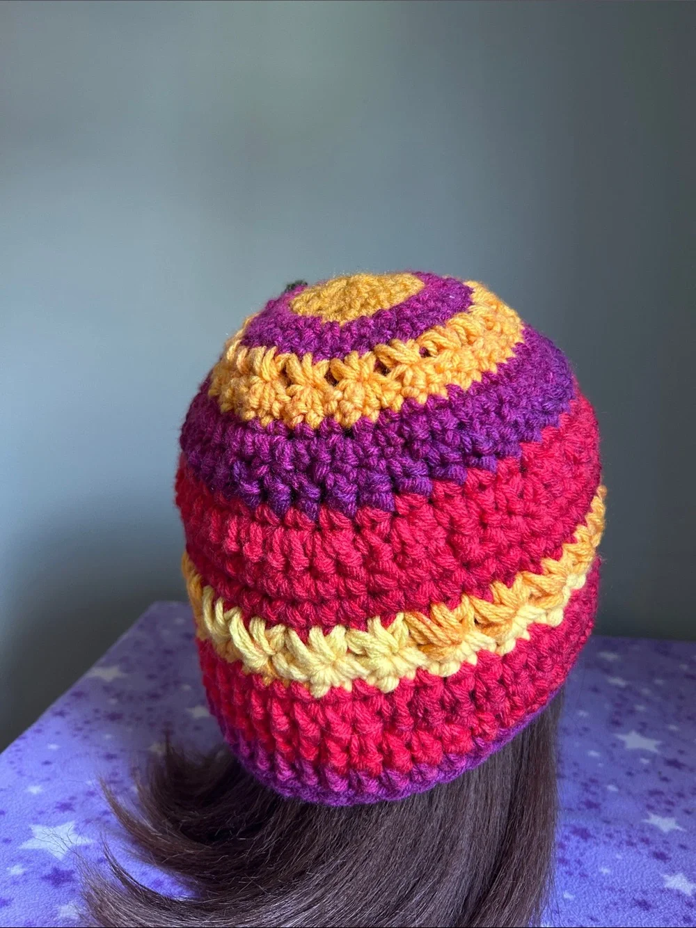 Hand-Crocheted Multicolor Sunflower Beanie - Yellow Accent medium